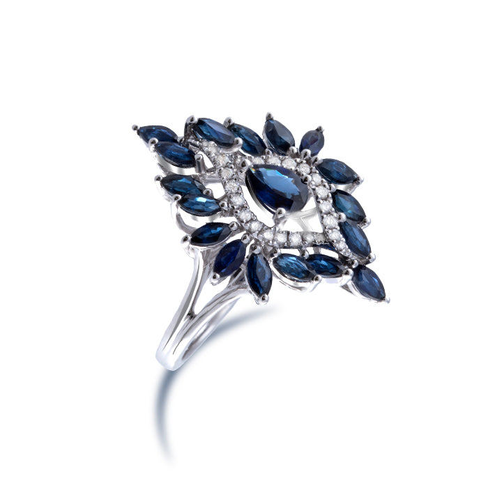Sapphire And Diamonds Ring 18k White Gold