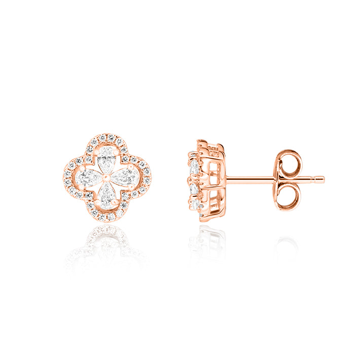 Four Leaf Clover Earrings Rose Gold-Diamonds