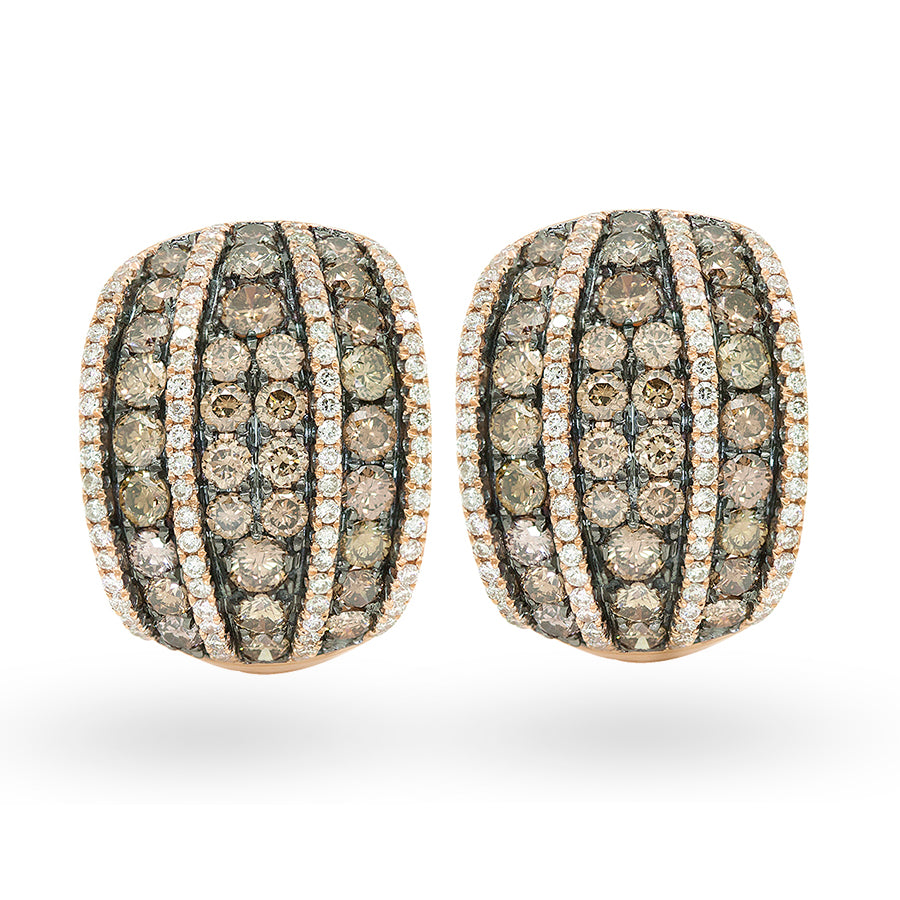 Pendientes en oro rosa 18K con diamantes marrón