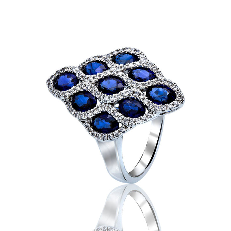 ROMBO Ring- Sapphire and Diamonds- 18K White Gold