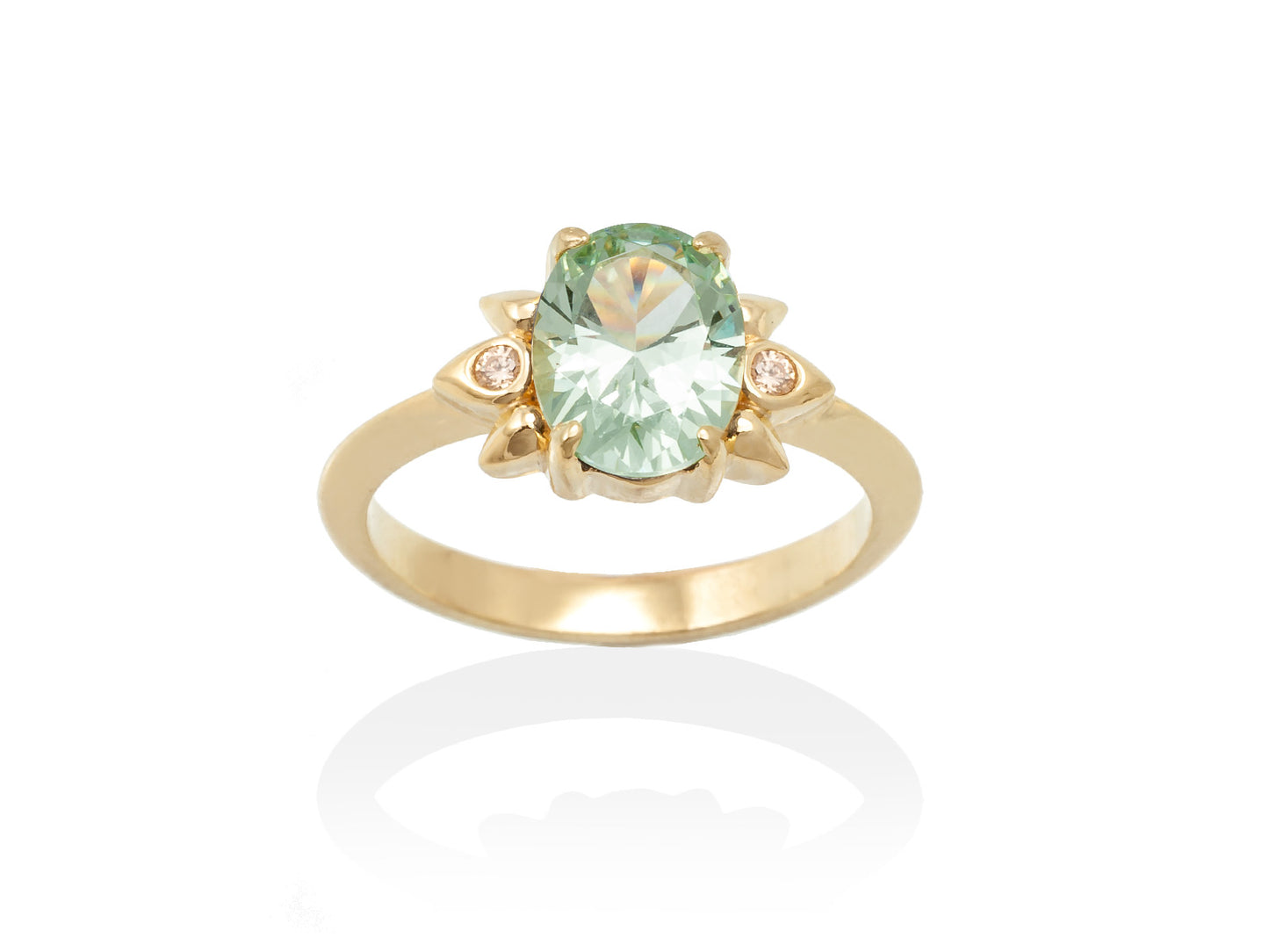Silver plated ring with cognac zirconia and aquamarine synthetic stone