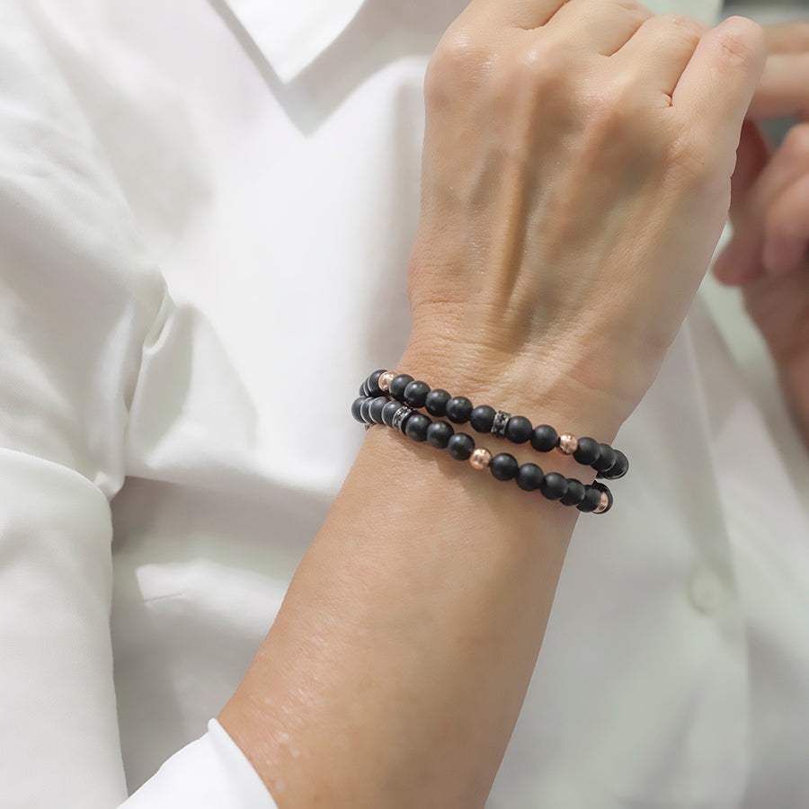 Pulsera doble elástica con ónix y circonitas