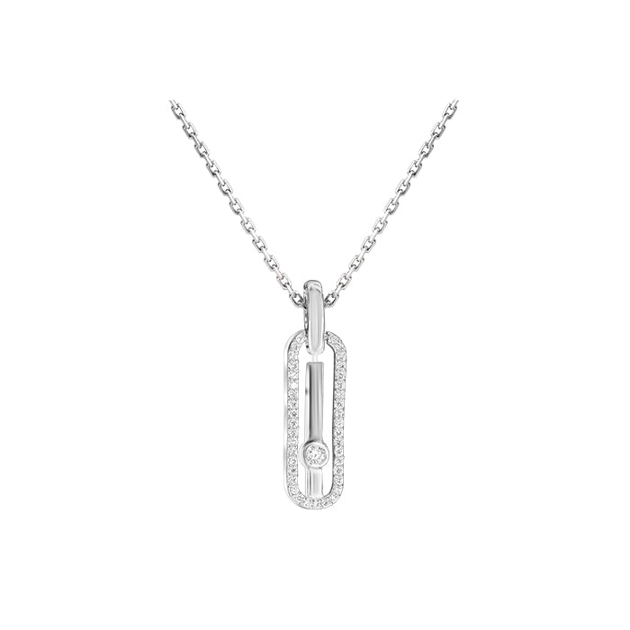Colgante Largo Elongado- Oro Blanco 18k- Diamantes