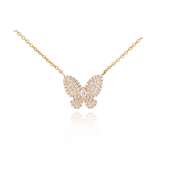 18K Rose Gold Butterfly Pendant with Diamonds