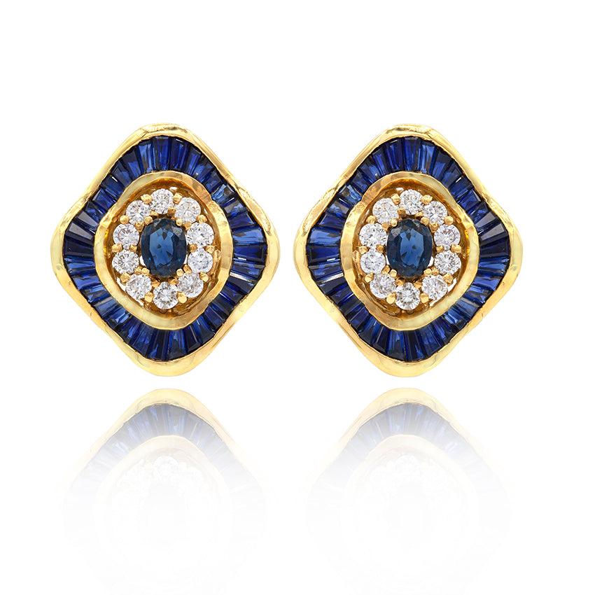 Sapphires and Diamonds Earrings in 18K Yellow Gold