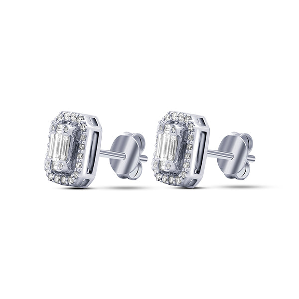 18k Gold Baguettes Rectangular Diamond Earrings
