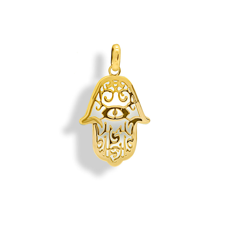 Colgante Hamsa Oro Amarillo Con Nacar