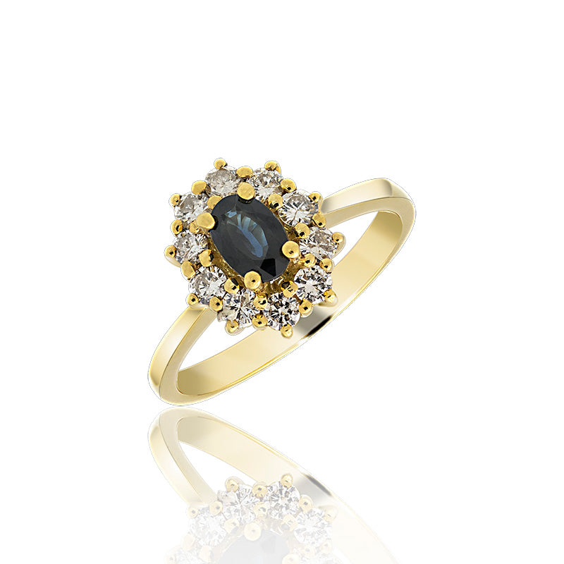 Princess Diana Ring with Sapphire and Diamonds Gold