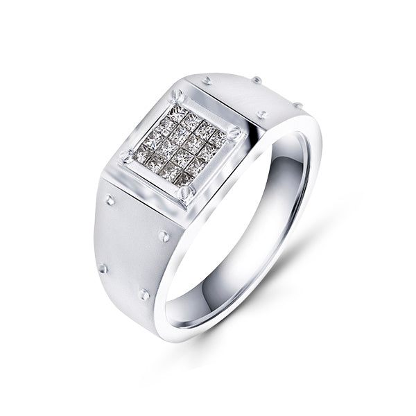 18K White Gold Mini Stamp with Princess Diamonds