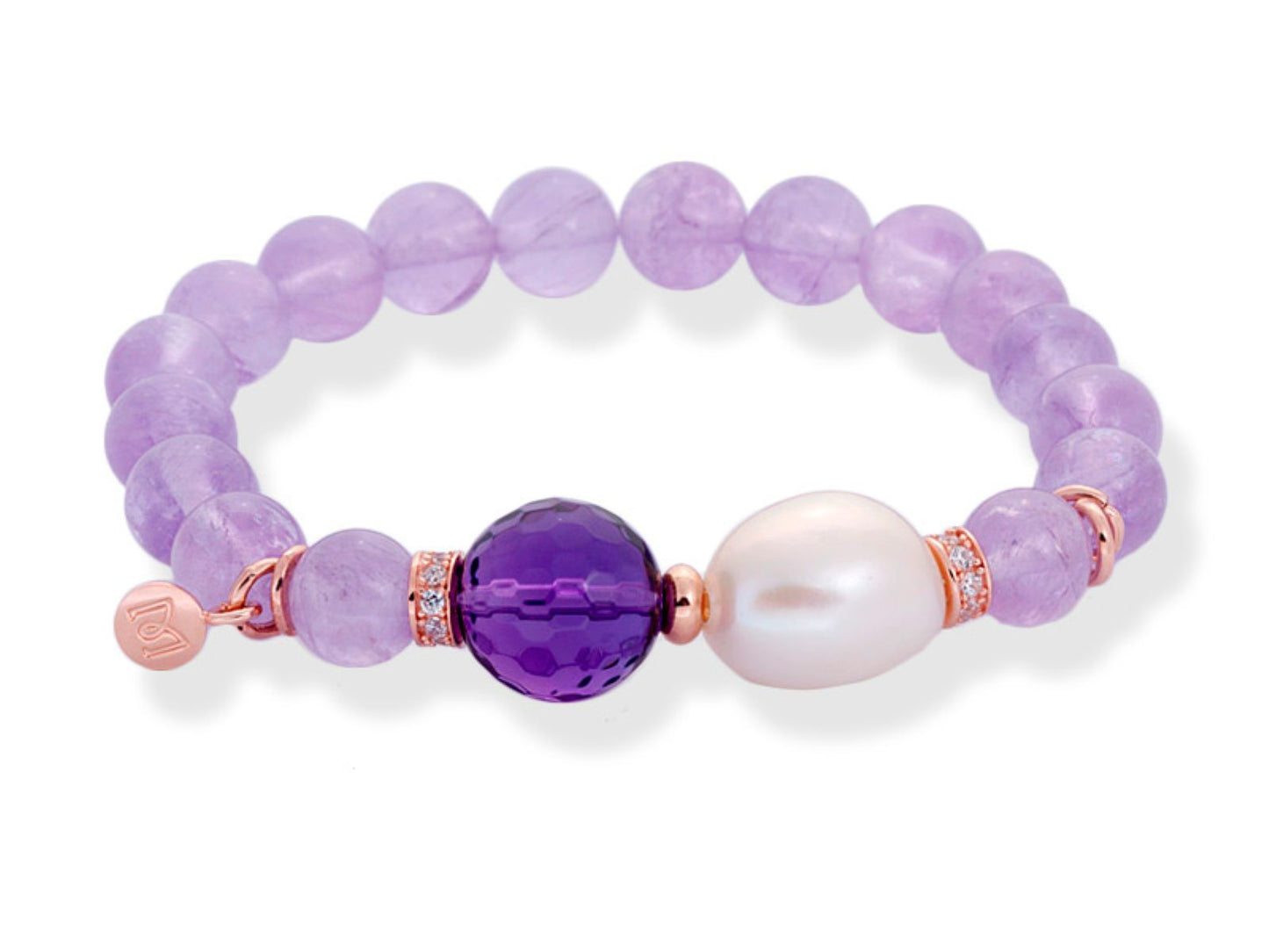 Pulsera de plata de primera ley chapada en oro rosa de 18kt con circonita blanca, perla cultiv