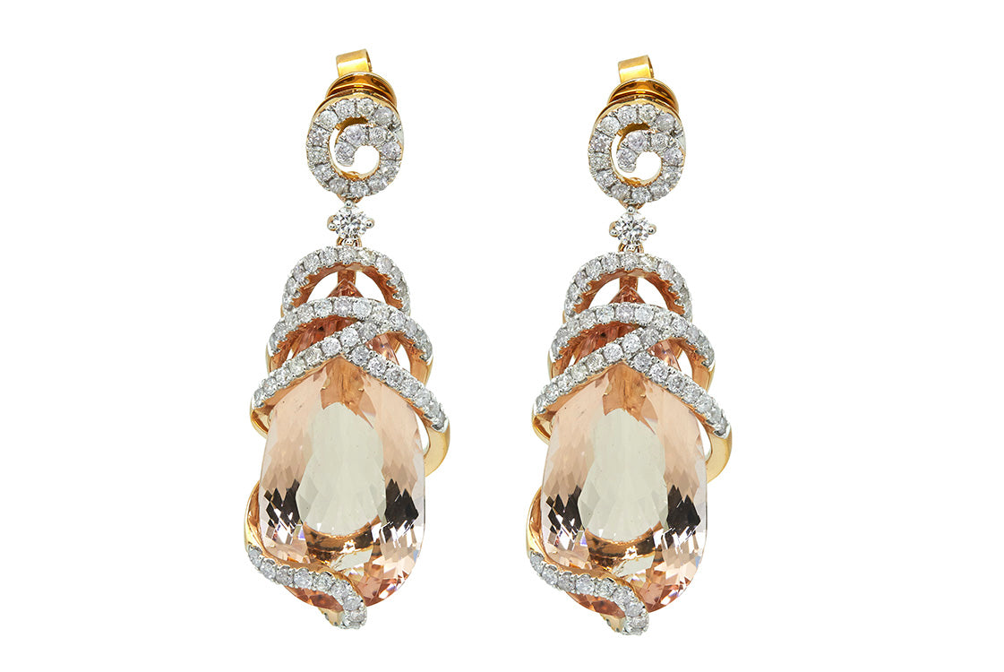 18K Rose Gold Diamonds and Morganite Earrings