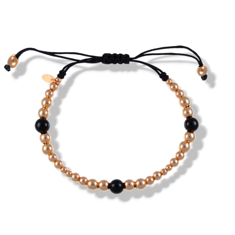 18K Rose Gold Ball Bracelet with Black Onyx for Him