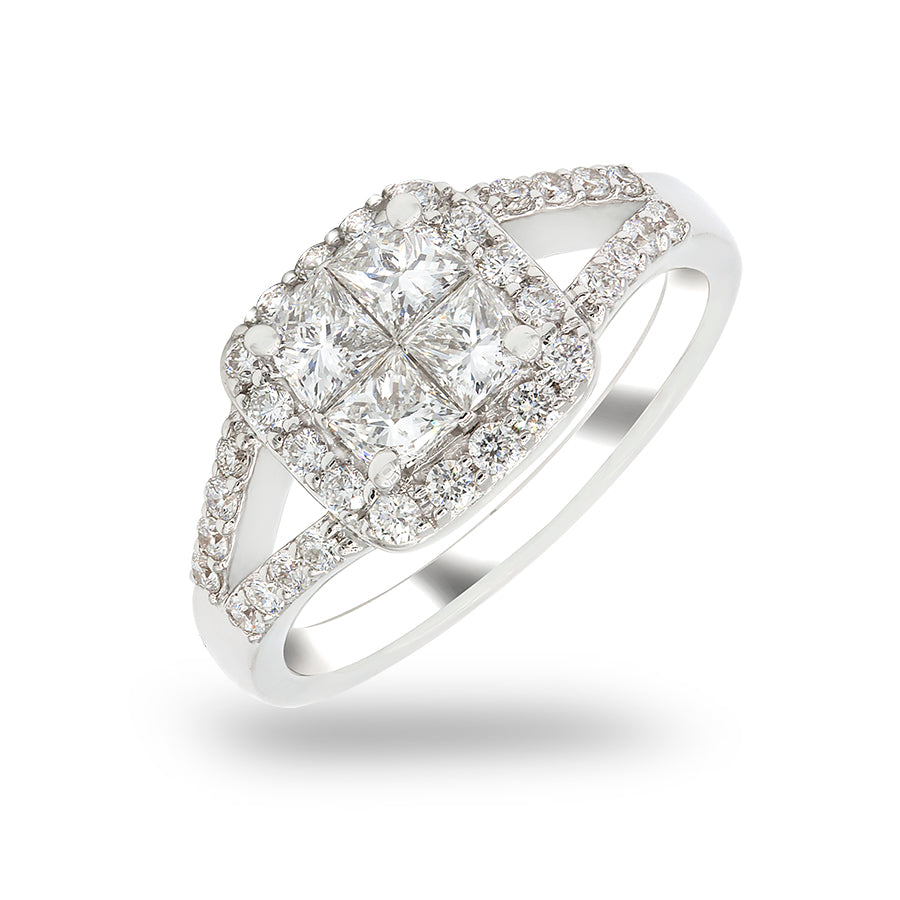 Continental Ring with Diamonds 18k White Gold