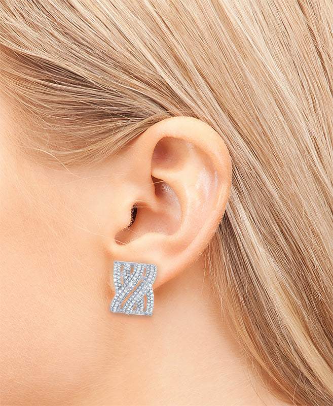 Pendientes CrossOver Pave Diamantes Oro Blanco 18k