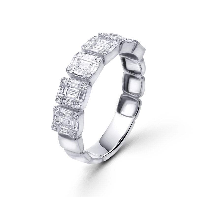 Alianza Art Deco en oro blanco 18K con Diamantes