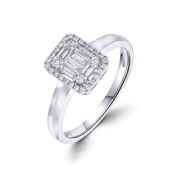 Anillo Compromiso SIMPLE ILLUSION con Halo Diamantes