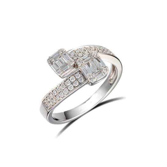 Anillo Diseño Cruzado Pavé- Diamantes Oro Blanco