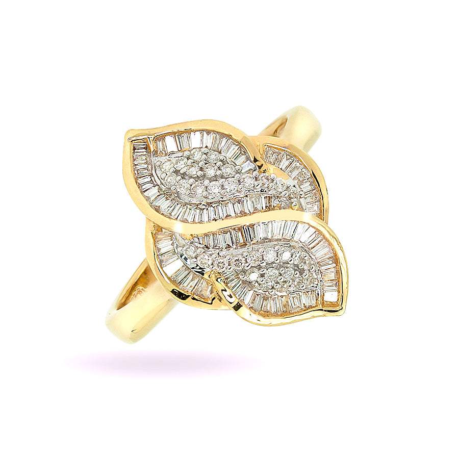Anillo Doble Hoja en Oro Amarillo 18K con Diamante