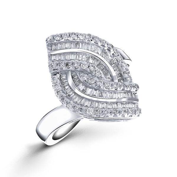 Anillo Forma Hoja con Diamantes en Oro Blanco 18K