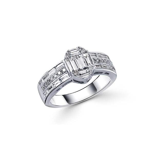 Anillo Fusion Oval con Diamantes Baguettes en Oro