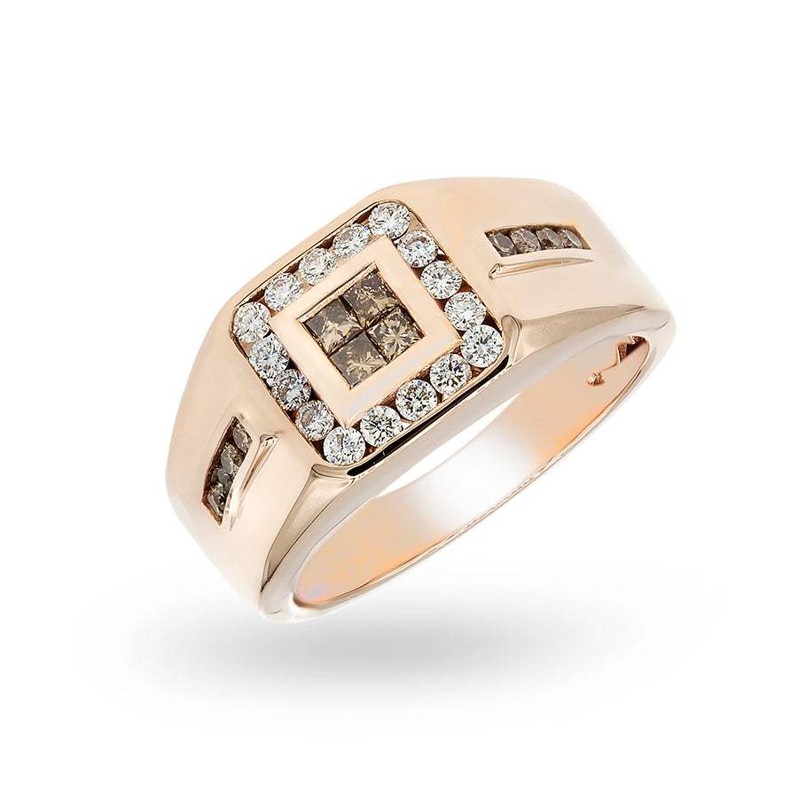 Anillo Hombre Oro Rosa 18K con Diamantes Marrón