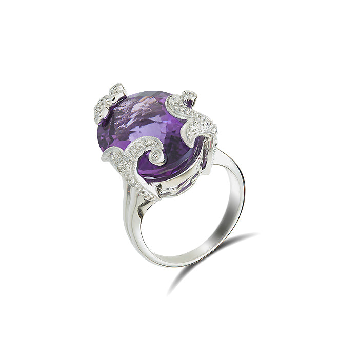 Anillo Majestad Amatista oro blanco y diamantes
