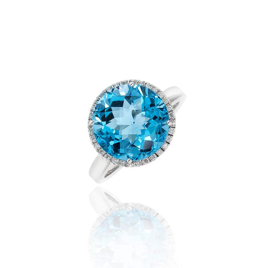 Anillo Topacio Azul Redondo Con Diamantes