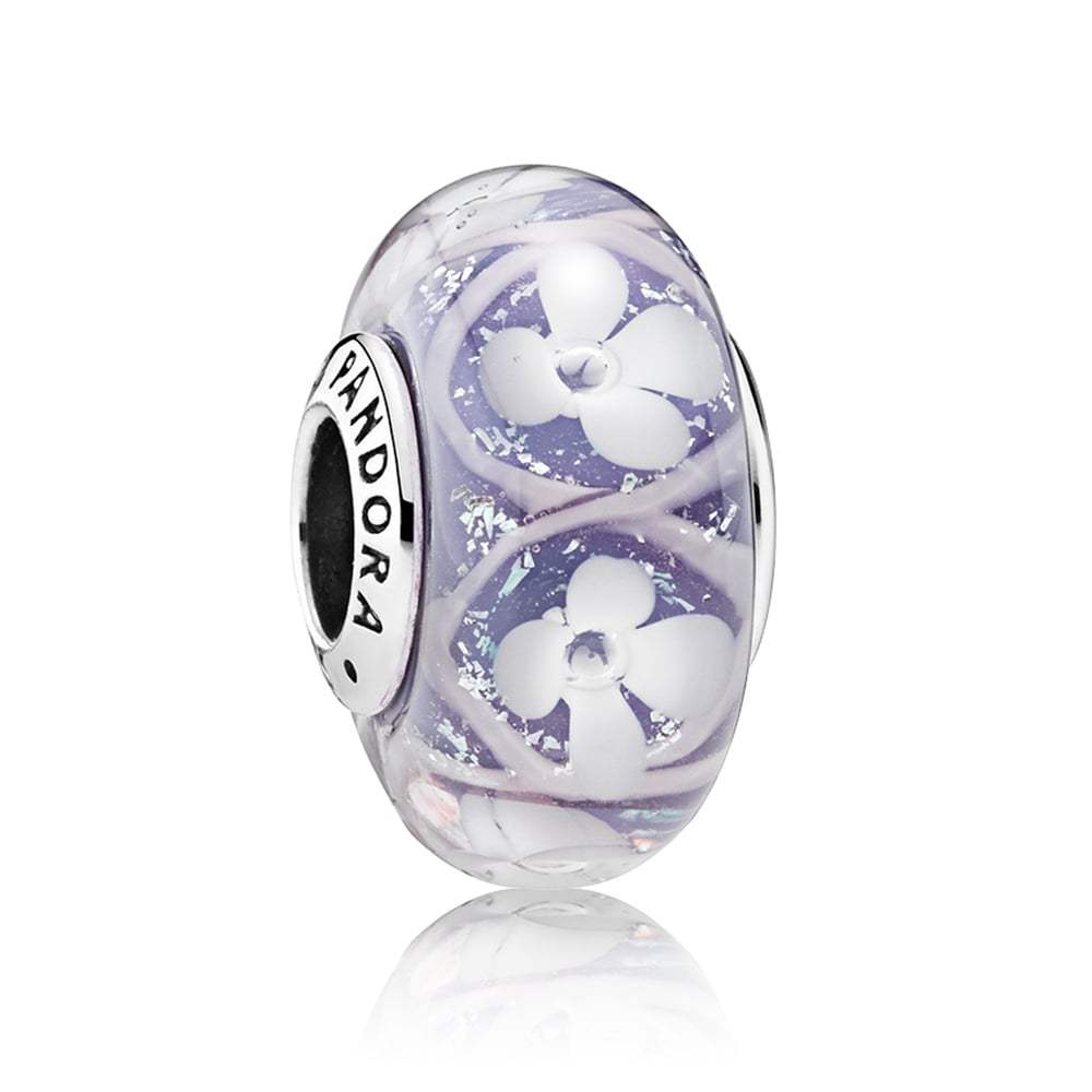 PANDORA Charm Murano Glass Purple Flower Field 791667 Sai