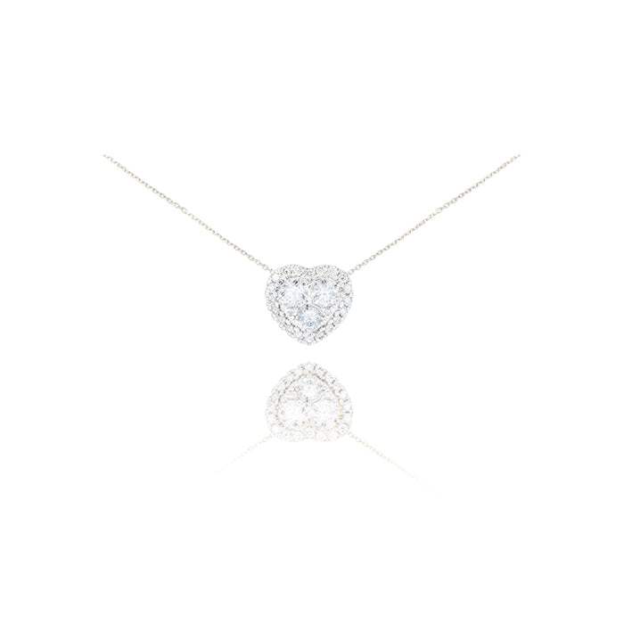 Colgante Corazón Diamante y Cadena Oro Blanco 18k
