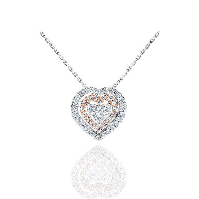 Colgante Corazón Oro Blanco y Rosa con Diamantes
