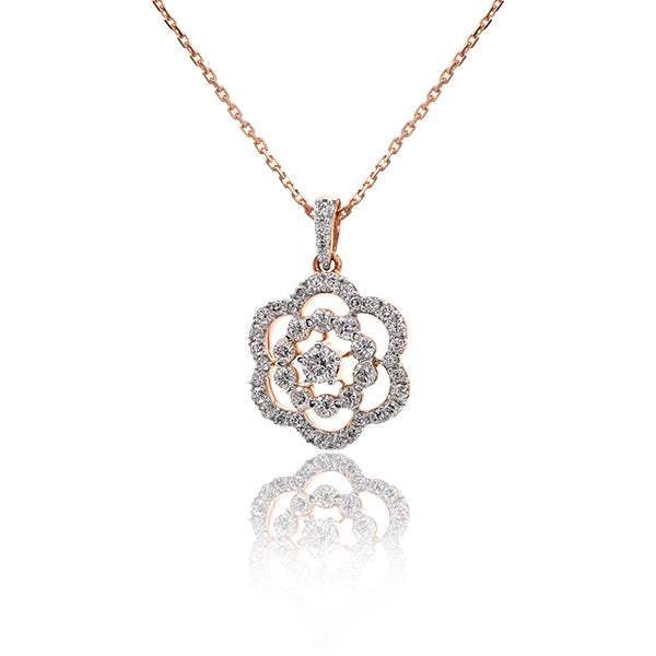 Colgante Flor Oro Rosa 18K con Diamantes