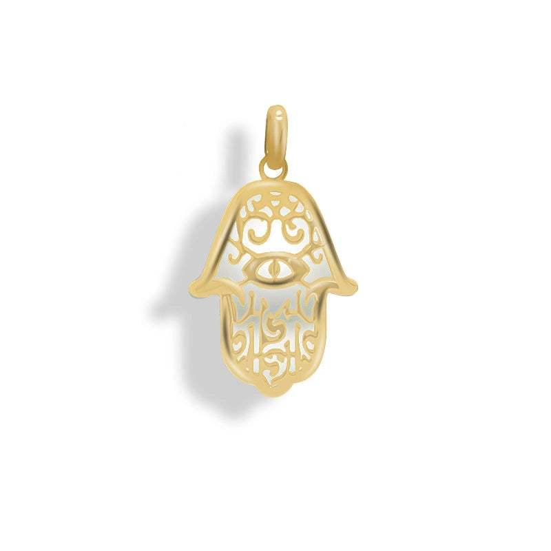 Colgante Hamsa Oro Amarillo Con Nacar