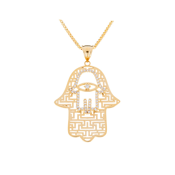 Colgante Hamsa en Oro Amarillo 18K con Circonitas