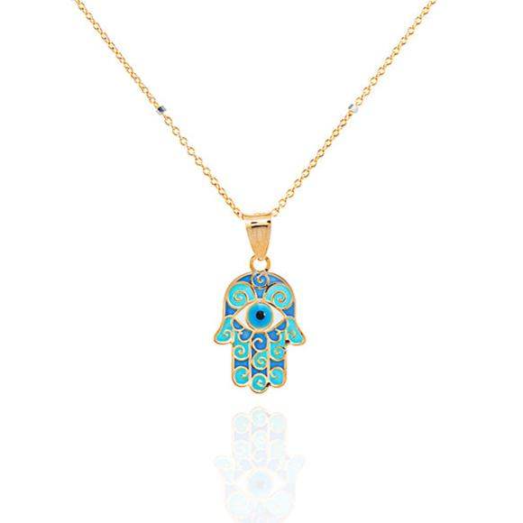 Colgante Mano de Fátima Esmalte Tonos Azules