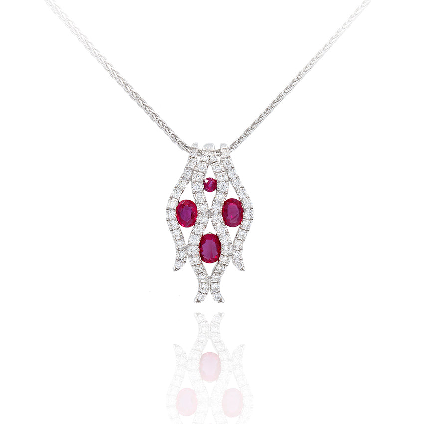 Colgante de rubíes y diamantes en oro blanco 18K