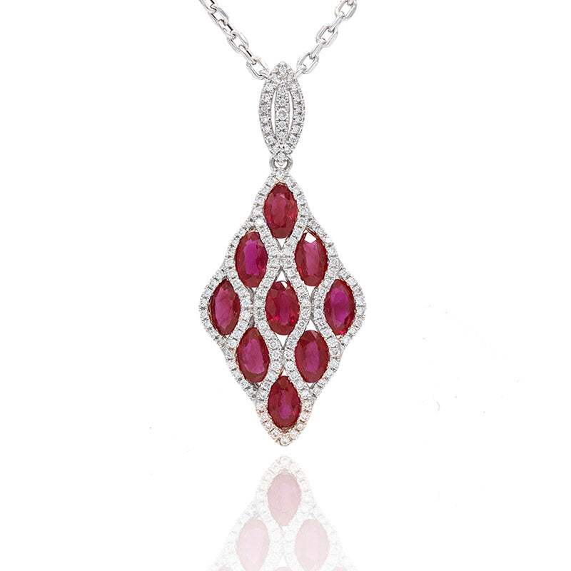 Colgante rombo con rubí y diamantes oro 18K