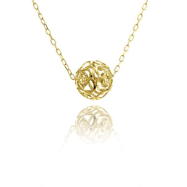 Gargantilla Bola Calada Corazón Oro Amarillo 18k