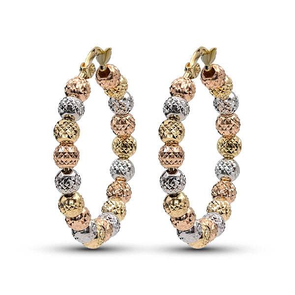 Pendiente Criolla Bola Diamantada 4mm Oro Tricolor