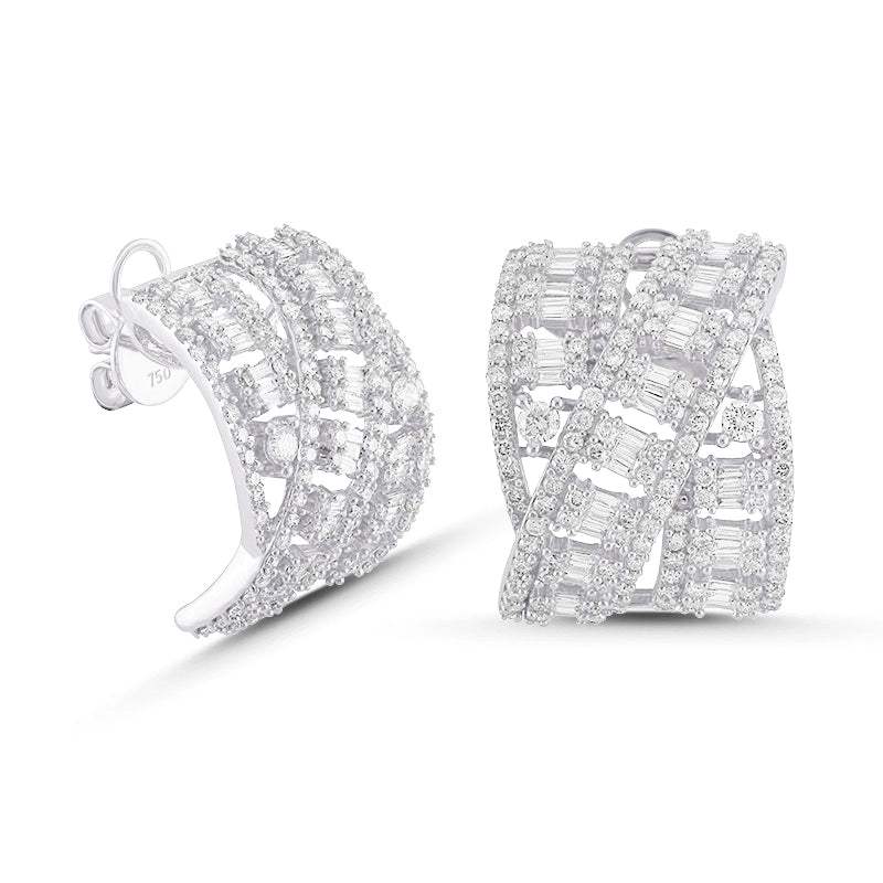 Pendientes Cruzado Diamantes Oro Blanco 18K