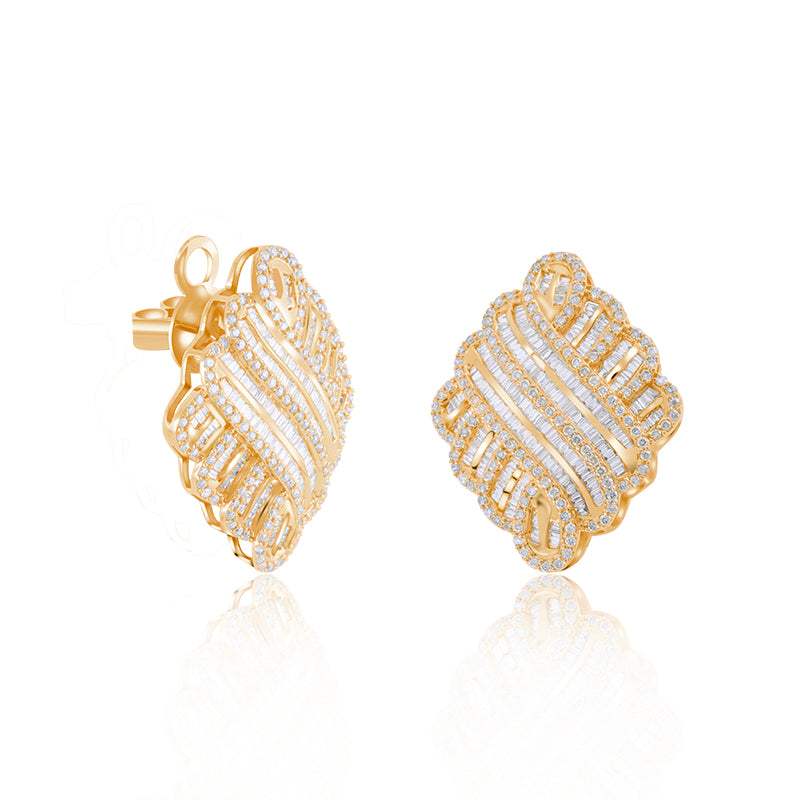 Pendientes Forma Rombo Diamantes Oro Amarillo 18k