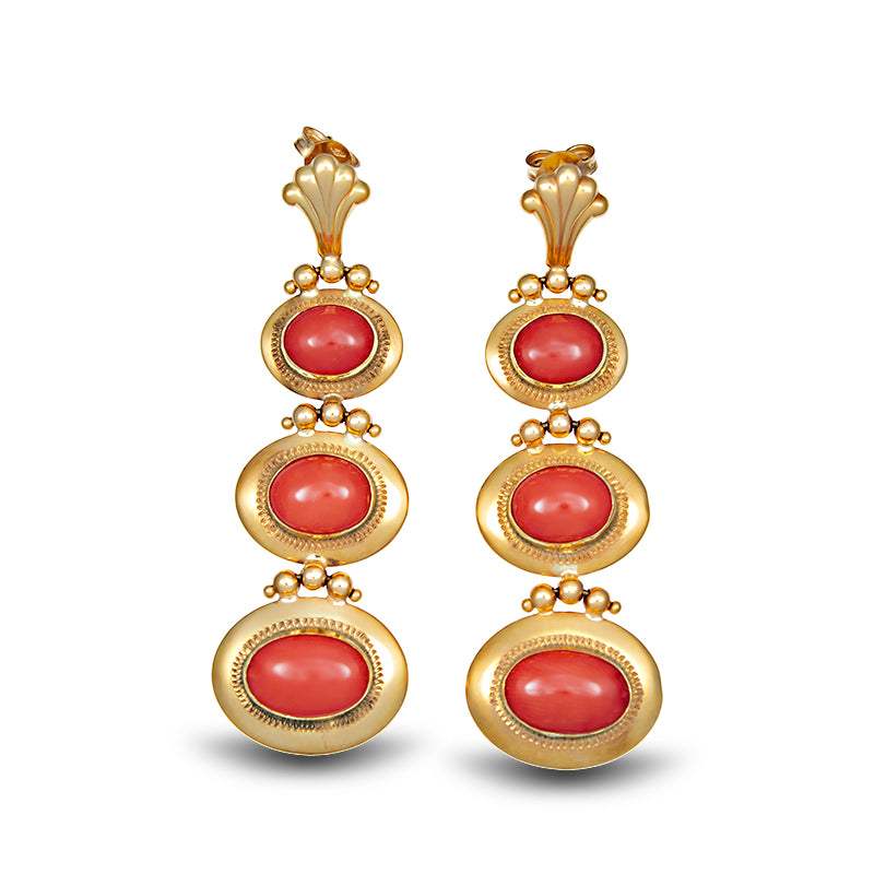 Pendientes Largos de Coral Oro Amarillo 18K