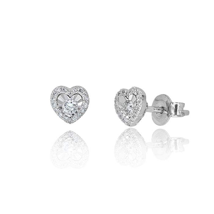 Pendientes Mini Corazón en Oro Blanco y Diamantes