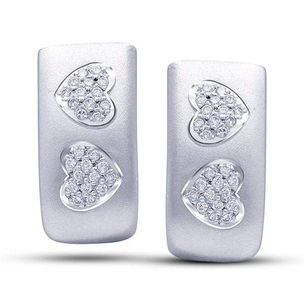 Pendientes Oro Blanco Doble Corazón con Diamantes