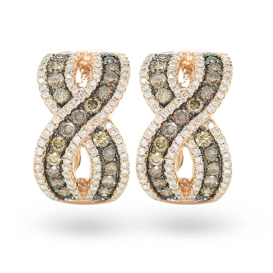 Pendientes Oro Rosa con Diamantes Marrón y Blancos cruzado
