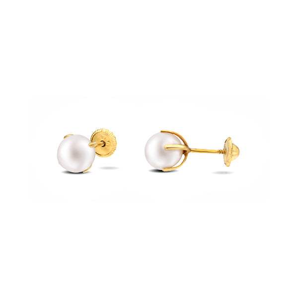 Pendientes Perla 6mm Oro Amarillo 18k 4 Garras