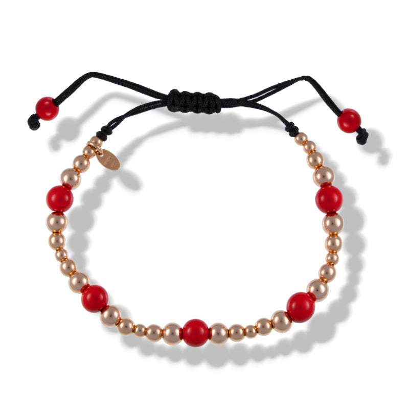 Pulsera Macramé Oro Rosa 18K con Coral