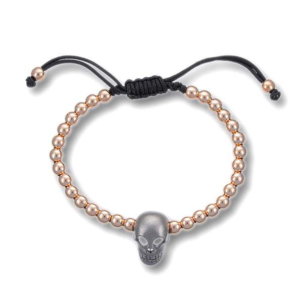 Pulsera Macramé Oro Rosa 18k Calavera Oro Negro
