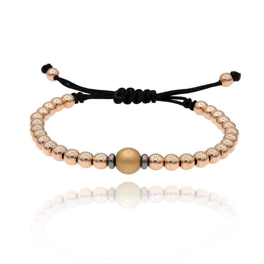 Pulsera Macramé Oro Rosa 18k con Bola Central Oro