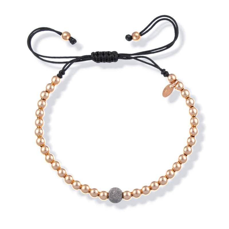 Pulsera Macramé Oro Rosa 18k con Bola Diamantada
