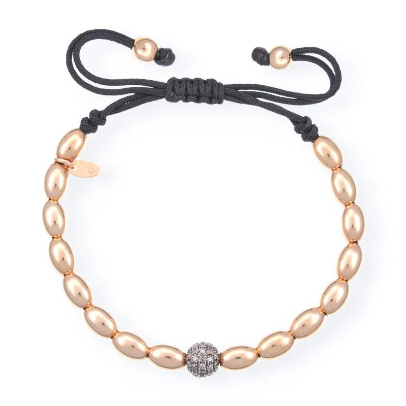 Pulsera Macramé Oro Rosa 18k con Diamantes Marrón